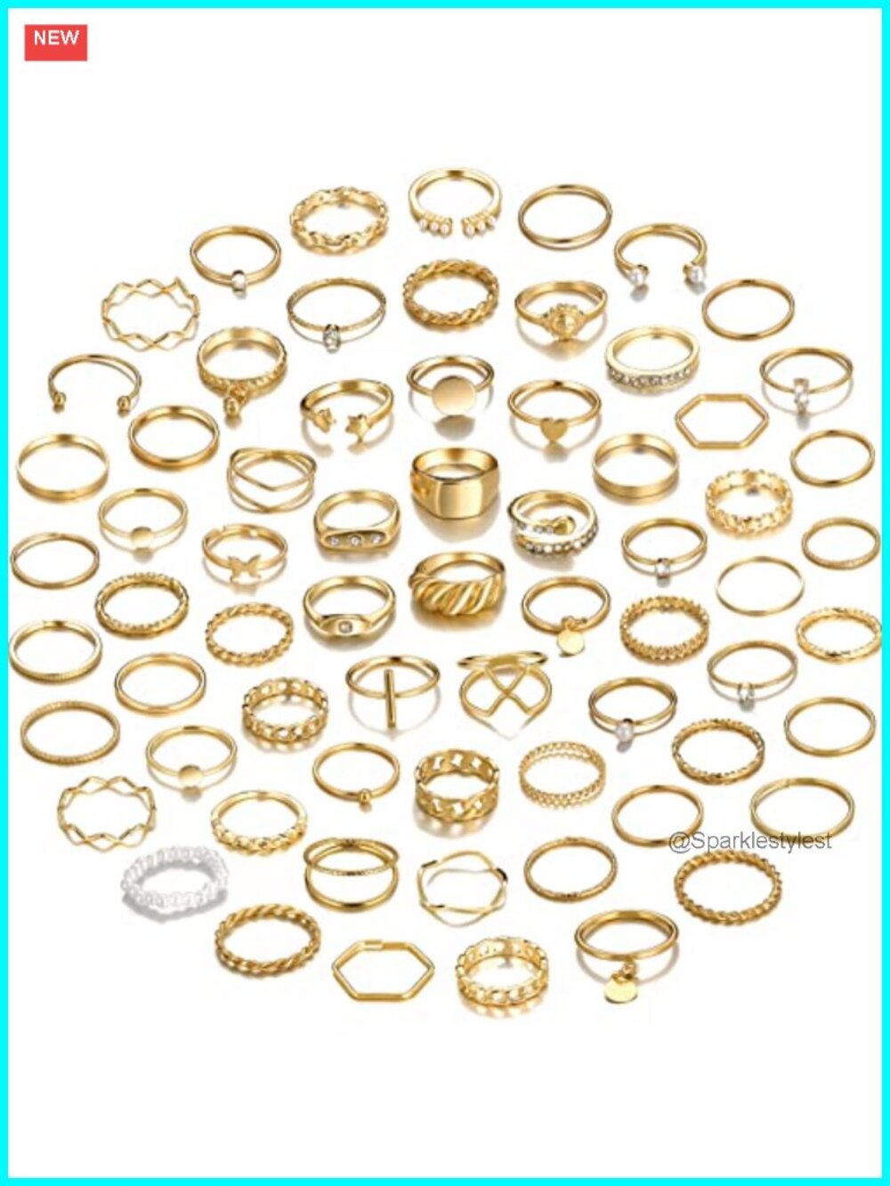 Gold Plated Stacking Rings Set 68 Pcs Boho Midi Finger Rings